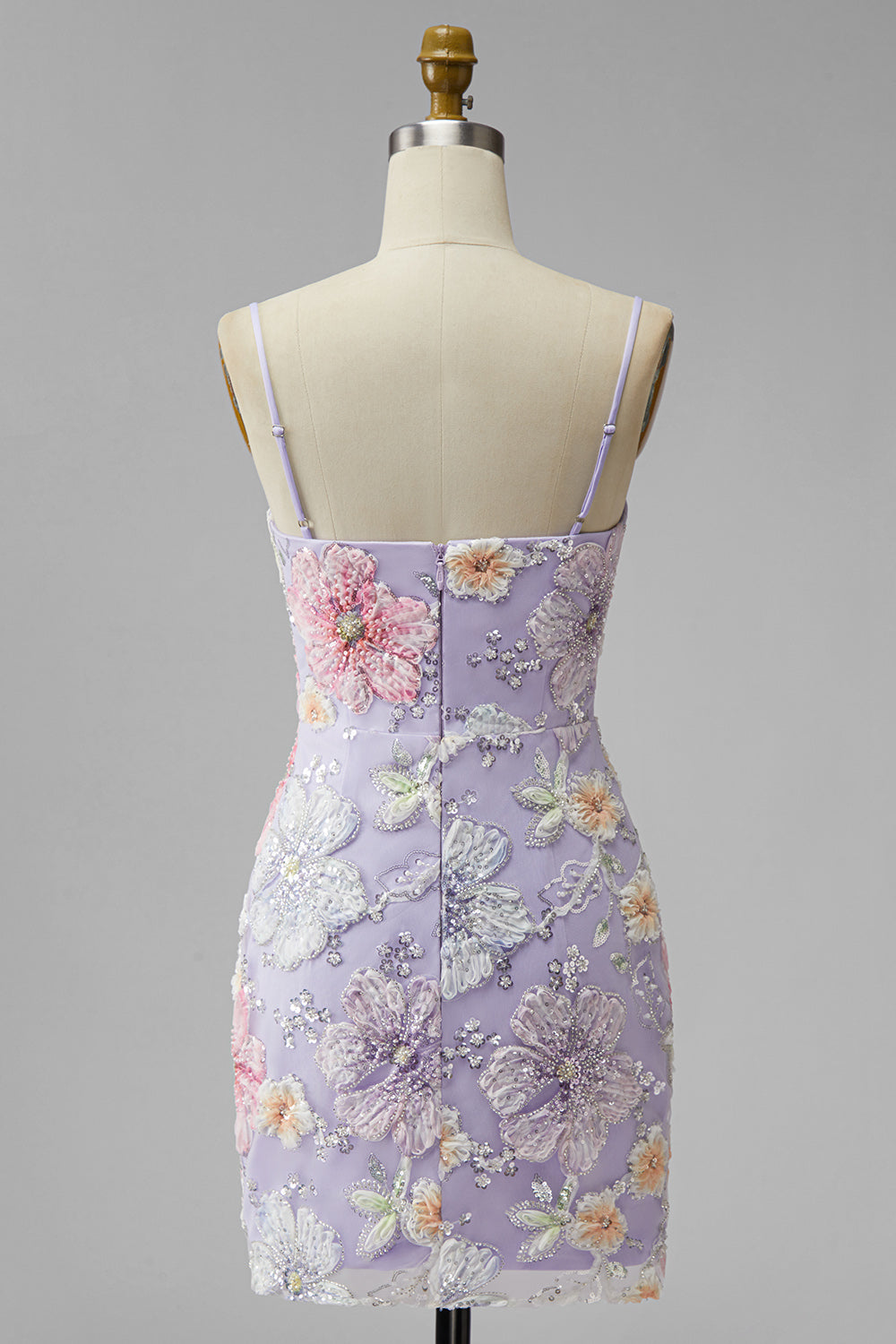 Floral Light Pink Beaded Tight Short Homecoming Dress