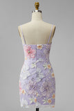 Floral Light Pink Beaded Tight Short Homecoming Dress