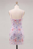 Floral Light Pink Beaded Tight Short Homecoming Dress