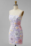 Floral Light Pink Beaded Tight Short Homecoming Dress