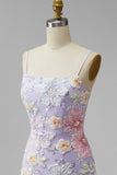 Floral Light Pink Beaded Tight Short Homecoming Dress