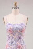 Floral Light Pink Beaded Tight Short Homecoming Dress