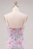Floral Light Pink Beaded Tight Short Homecoming Dress