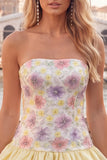 Floral Sky Blue Strapless Tiered A-Line Short Homecoming Dress