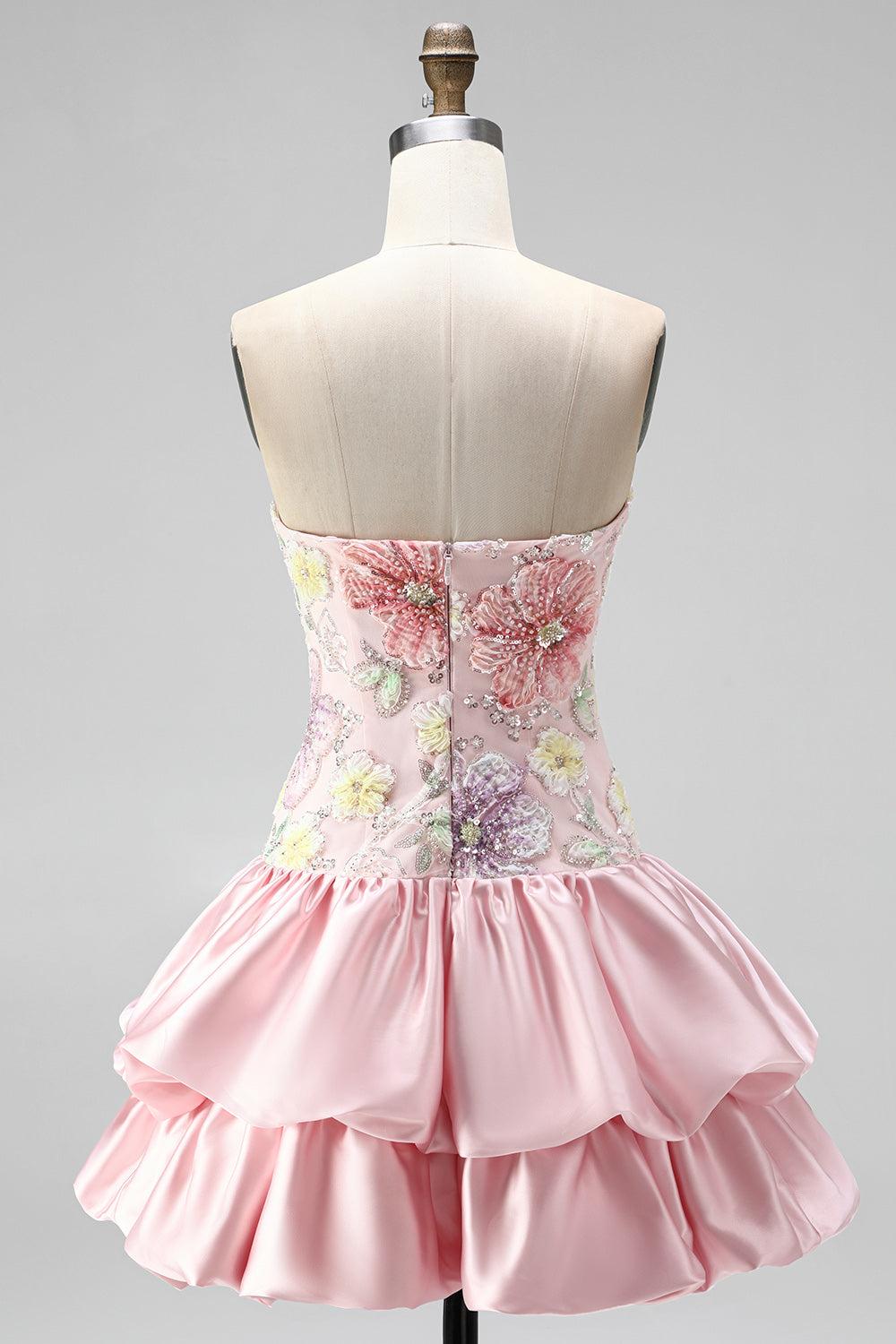 Floral Sky Blue Strapless Tiered A-Line Short Homecoming Dress
