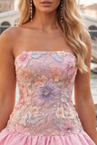 Floral Sky Blue Strapless Tiered A-Line Short Homecoming Dress