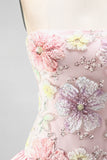 Floral Sky Blue Strapless Tiered A-Line Short Homecoming Dress