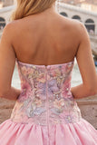 Floral Sky Blue Strapless Tiered A-Line Short Homecoming Dress