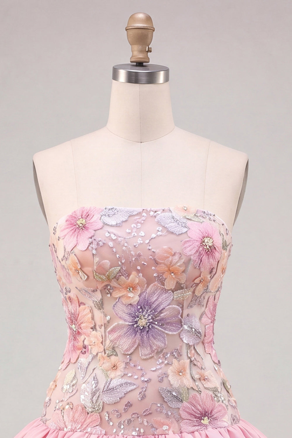 Floral Sky Blue Strapless Tiered A-Line Short Homecoming Dress