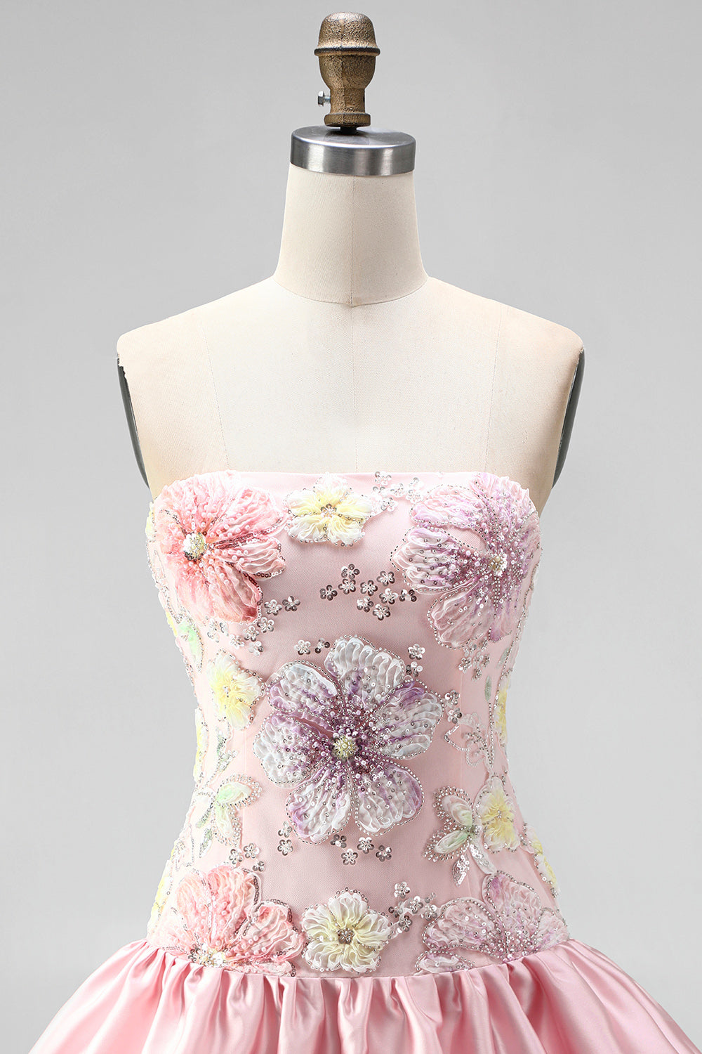 Floral Sky Blue Strapless Tiered A-Line Short Homecoming Dress