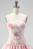 Floral Sky Blue Strapless Tiered A-Line Short Homecoming Dress