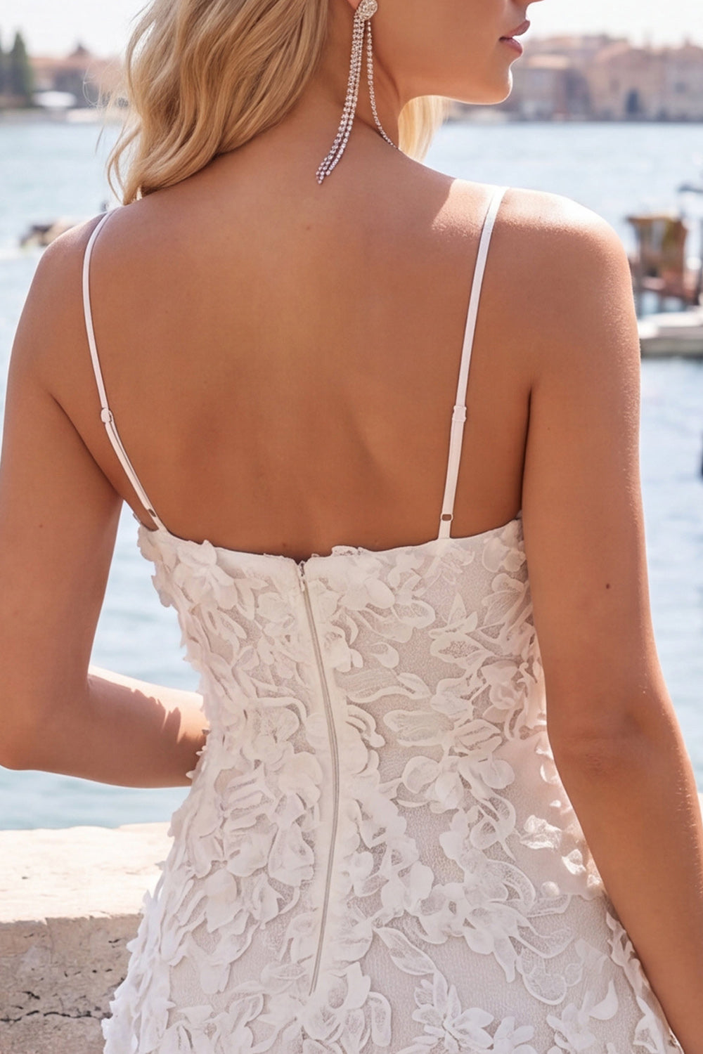 Ivory Appliqued A-Line Spaghetti Straps Short Homecoming Dress