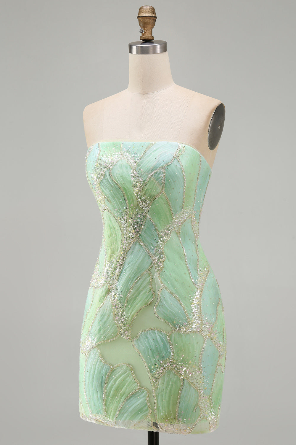Sparkly Mint Green Sequin Strapless Tight Short Homecoming Dress