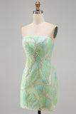 Sparkly Mint Green Sequin Strapless Tight Short Homecoming Dress