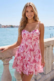 Red Floral Ruffled A-Line Short Homecoming Dress