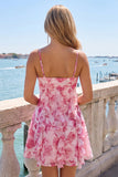 Red Floral Ruffled A-Line Short Homecoming Dress