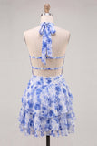 Floral Green Tiered Ruffled A-Line Short Homecoming Dress