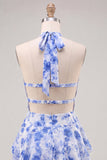 Floral Green Tiered Ruffled A-Line Short Homecoming Dress