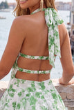 Floral Green Tiered Ruffled A-Line Short Homecoming Dress