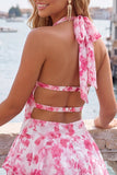 Floral Green Tiered Ruffled A-Line Short Homecoming Dress