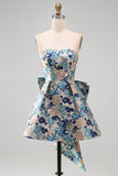 Yellow Flower Jacquard A-Line Short Homecoming Dress with Bow