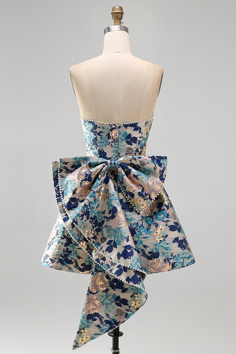 Yellow Flower Jacquard A-Line Short Homecoming Dress with Bow