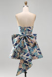 Yellow Flower Jacquard A-Line Short Homecoming Dress with Bow