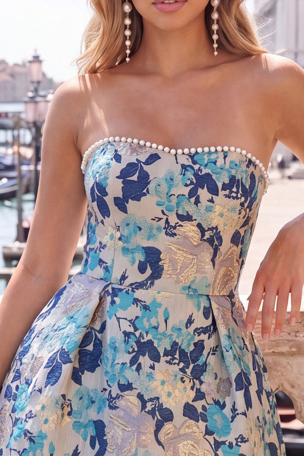 Yellow Flower Jacquard A-Line Short Homecoming Dress with Bow