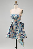 Yellow Flower Jacquard A-Line Short Homecoming Dress with Bow