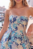 Yellow Flower Jacquard A-Line Short Homecoming Dress with Bow