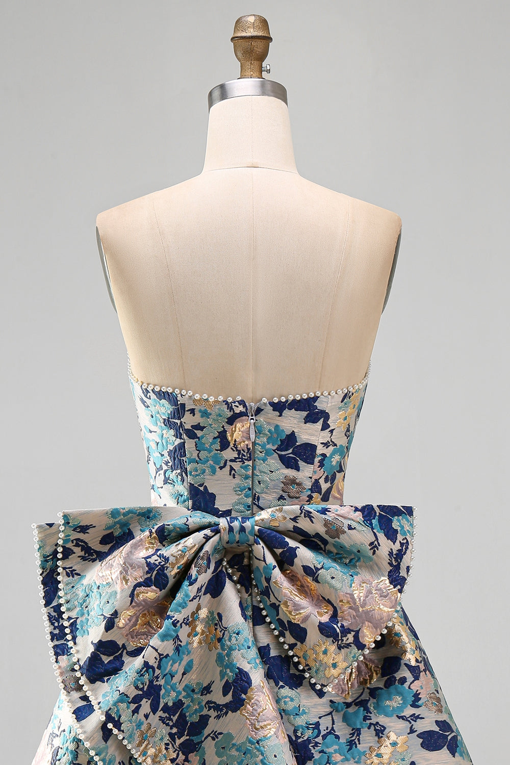 Yellow Flower Jacquard A-Line Short Homecoming Dress with Bow