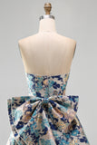 Yellow Flower Jacquard A-Line Short Homecoming Dress with Bow