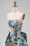 Yellow Flower Jacquard A-Line Short Homecoming Dress with Bow