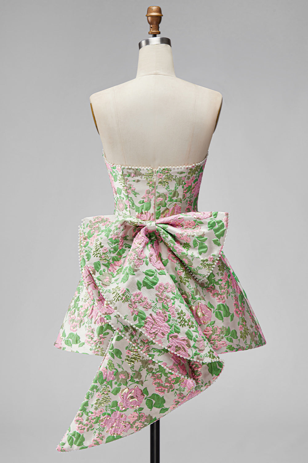 Blue Flower Jacquard A-Line Short Homecoming Dress with Bow