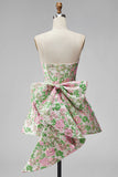Blue Flower Jacquard A-Line Short Homecoming Dress with Bow