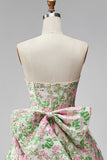 Blue Flower Jacquard A-Line Short Homecoming Dress with Bow
