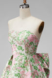 Blue Flower Jacquard A-Line Short Homecoming Dress with Bow