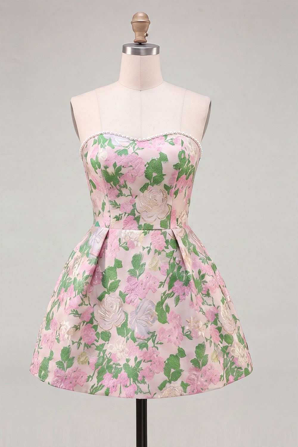 Yellow Flower Jacquard A-Line Short Homecoming Dress with Bow