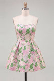 Yellow Flower Jacquard A-Line Short Homecoming Dress with Bow