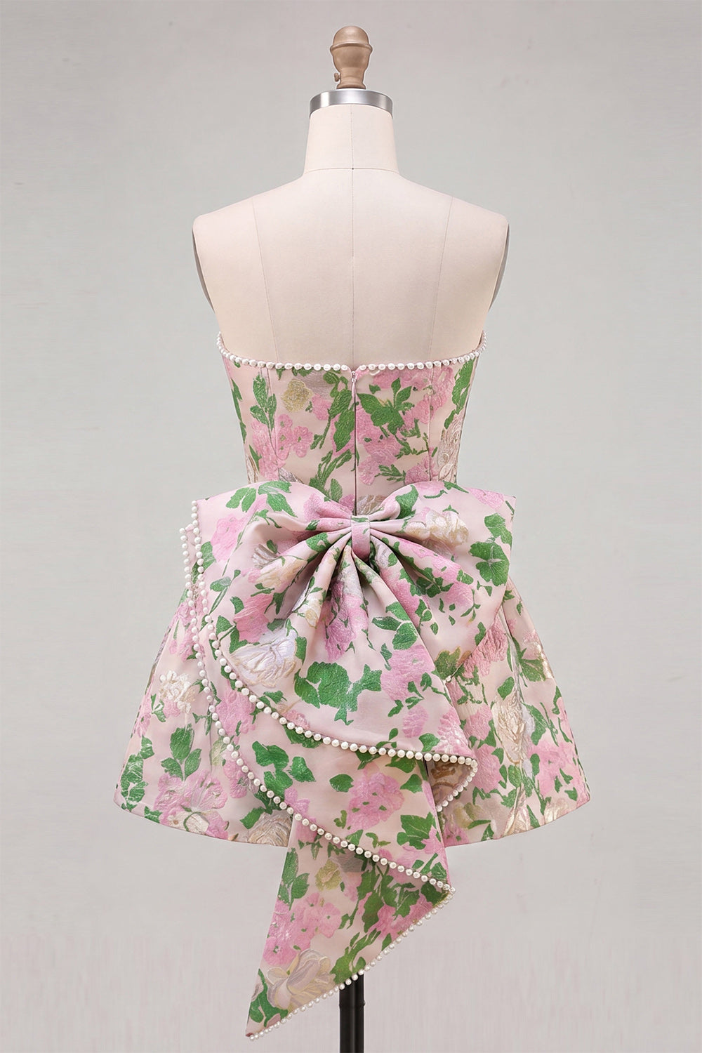 Yellow Flower Jacquard A-Line Short Homecoming Dress with Bow