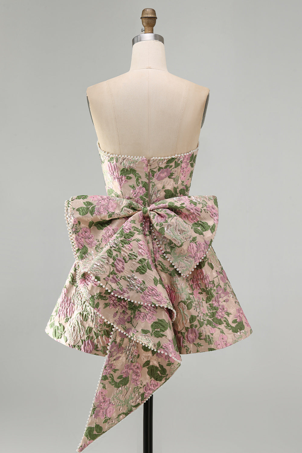 Yellow Flower Jacquard A-Line Short Homecoming Dress with Bow