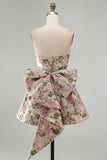 Yellow Flower Jacquard A-Line Short Homecoming Dress with Bow