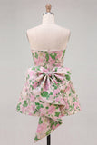 Yellow Flower Jacquard A-Line Short Homecoming Dress with Bow