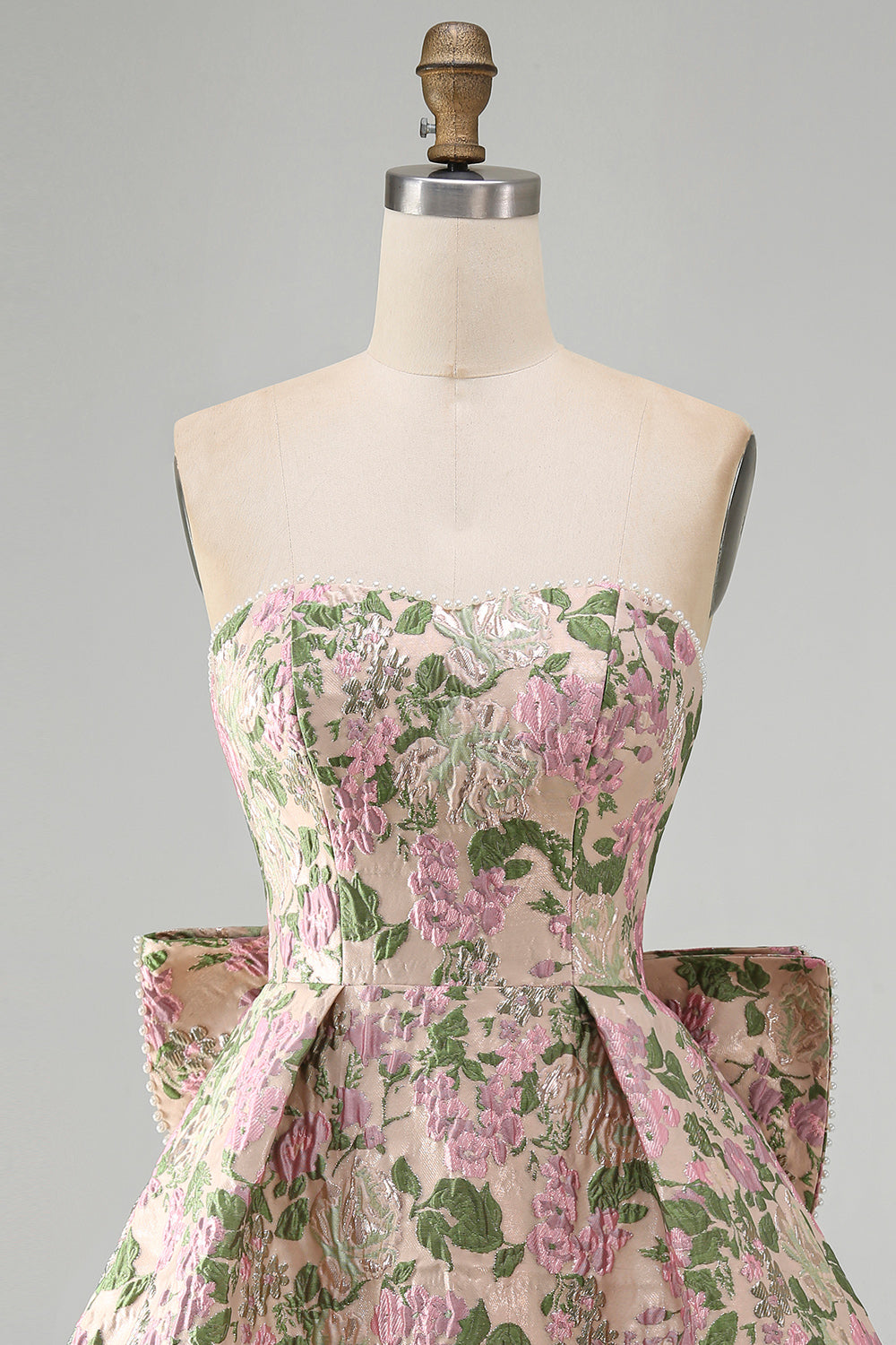 Yellow Flower Jacquard A-Line Short Homecoming Dress with Bow