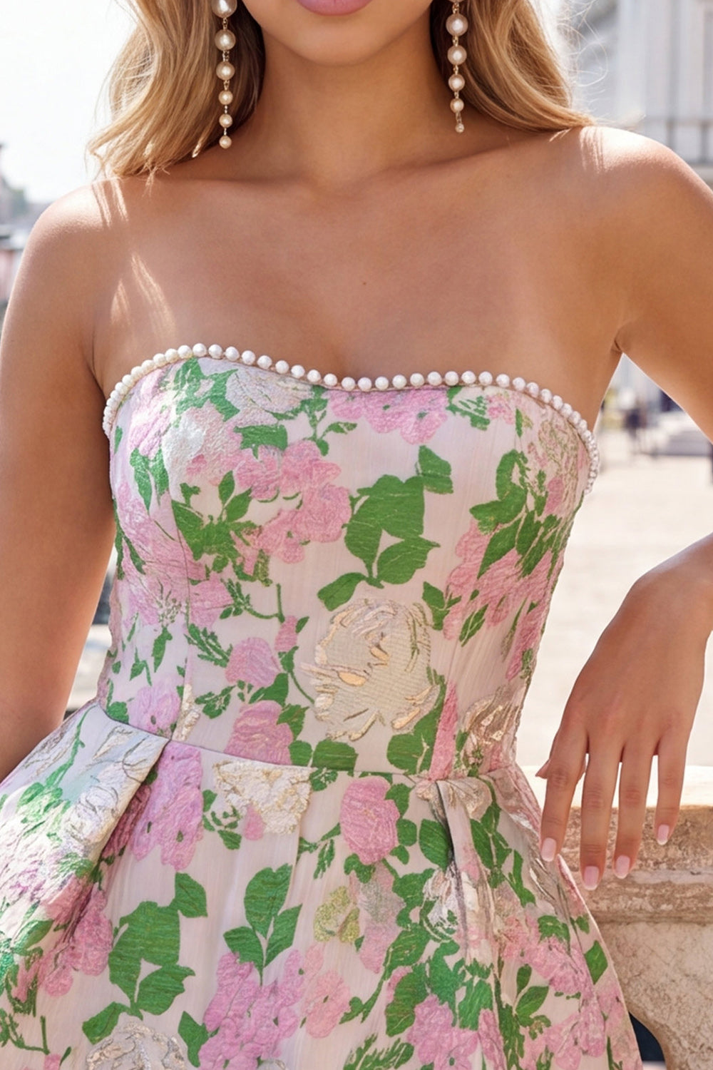Yellow Flower Jacquard A-Line Short Homecoming Dress with Bow