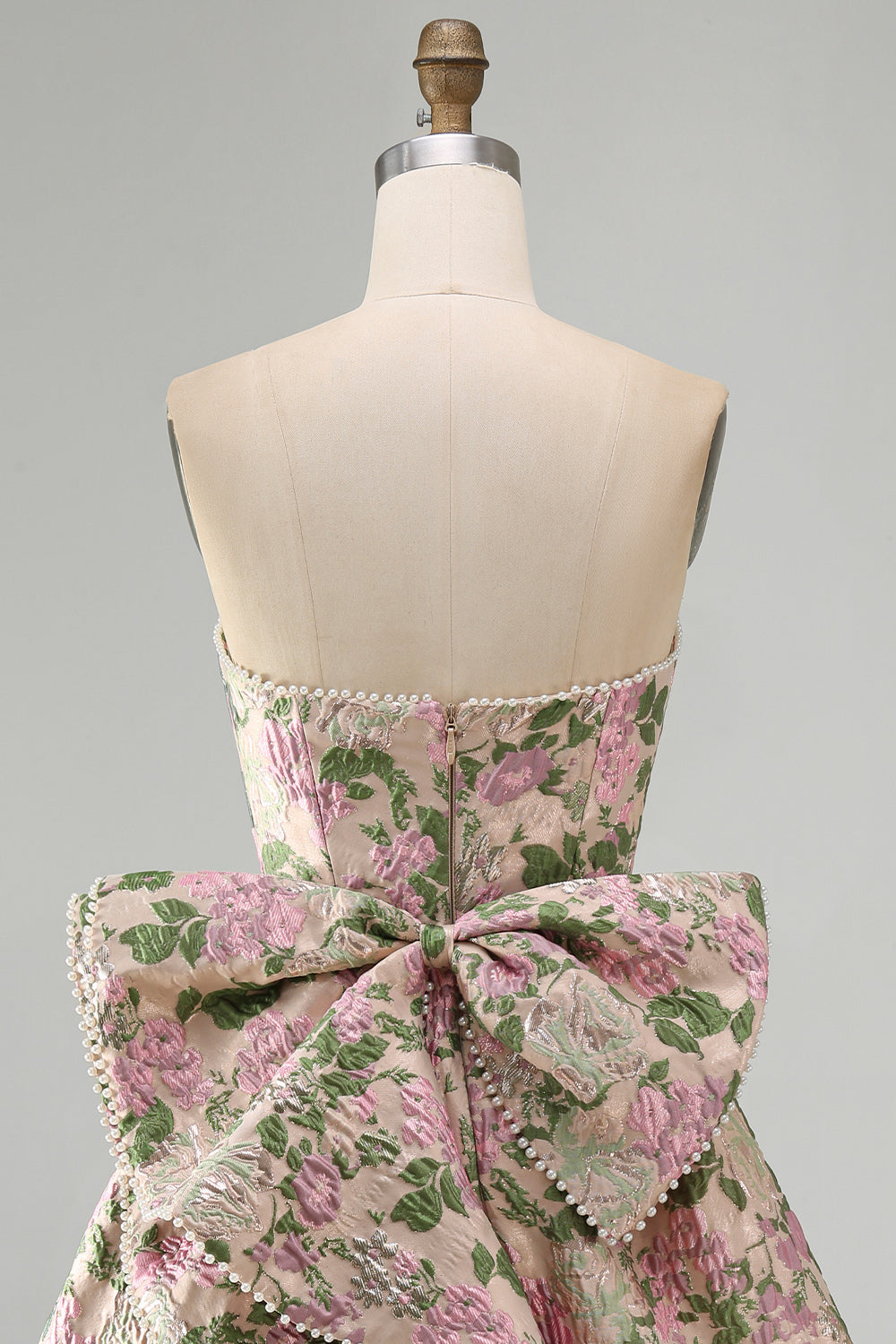 Yellow Flower Jacquard A-Line Short Homecoming Dress with Bow