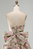Yellow Flower Jacquard A-Line Short Homecoming Dress with Bow
