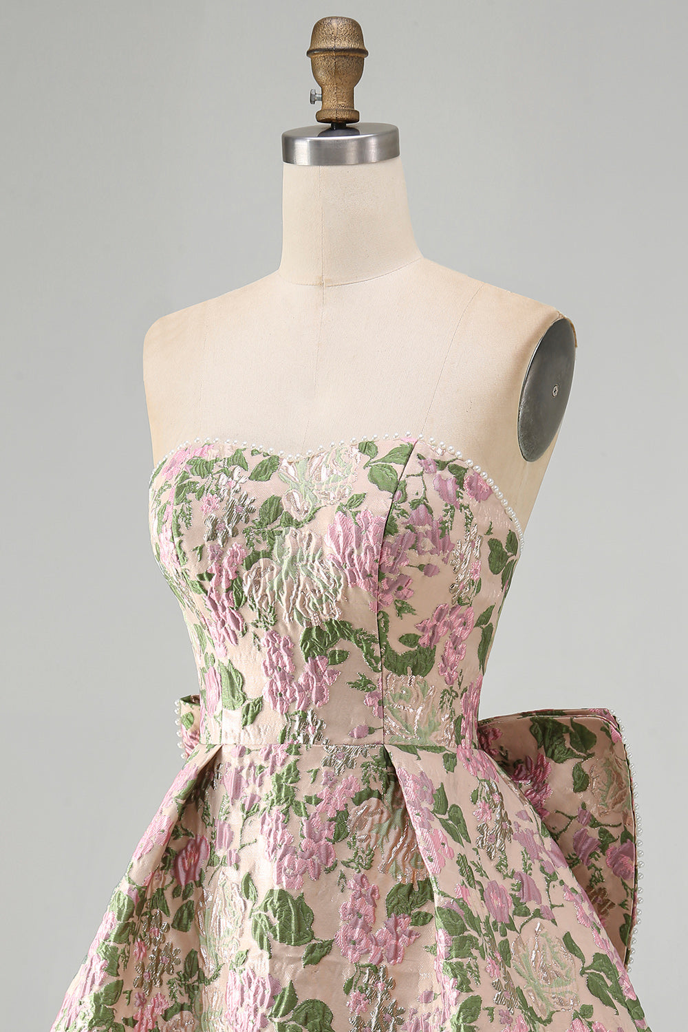 Yellow Flower Jacquard A-Line Short Homecoming Dress with Bow