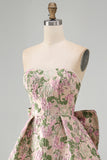 Yellow Flower Jacquard A-Line Short Homecoming Dress with Bow