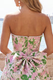 Yellow Flower Jacquard A-Line Short Homecoming Dress with Bow